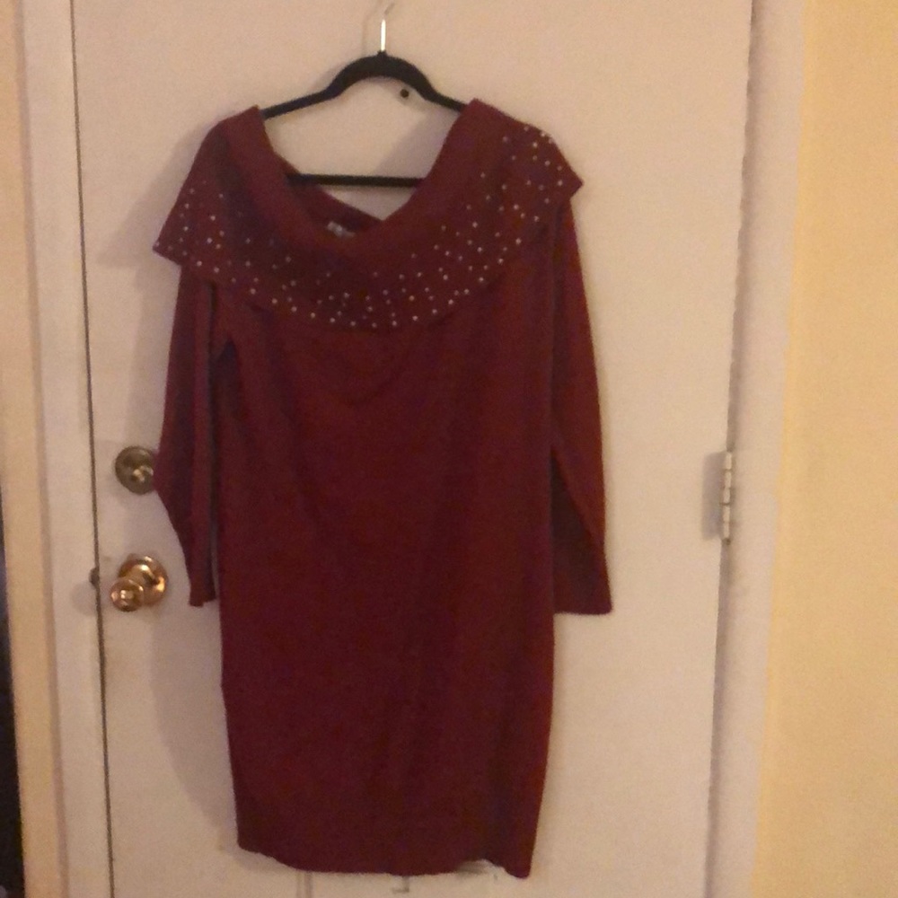 NWT Red Sweater With Pearl Cowl Neck Sweater Dress